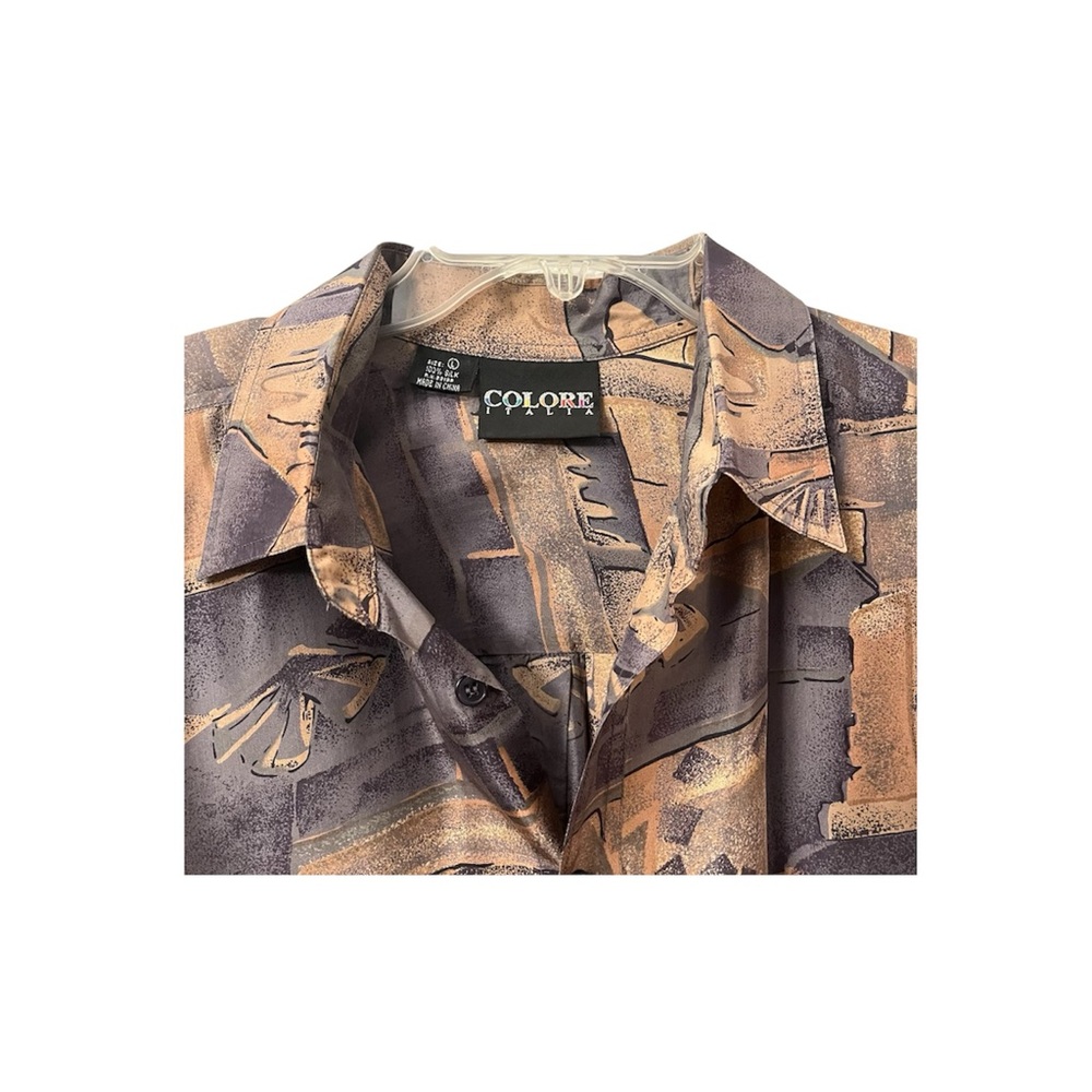 Metallic Silk Business-Casual Collared Short-Sleeve Shirt Colore Italia Perfect - Picture 6 of 10